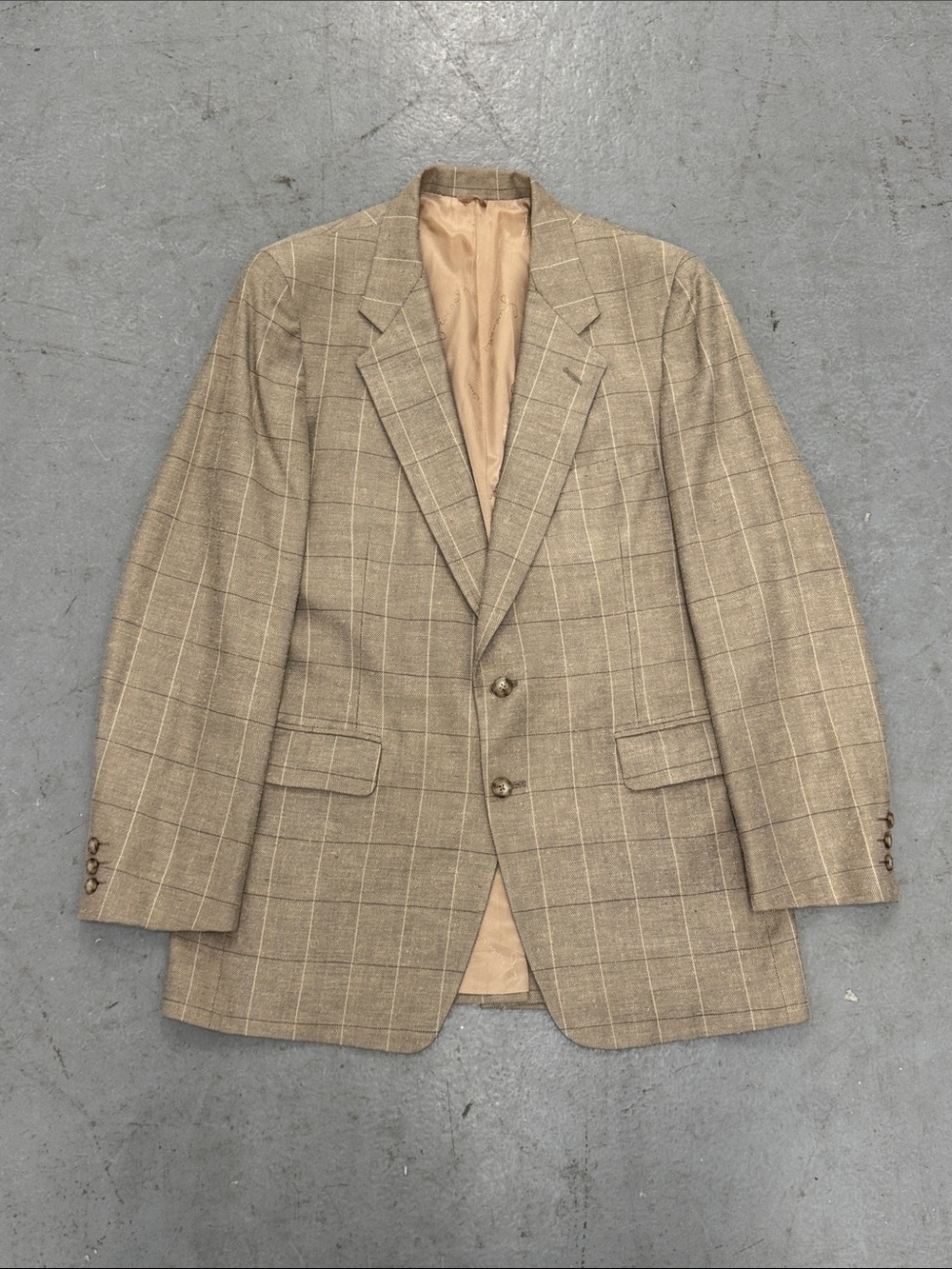 Vintage Givenchy Tan Windowpane Sport Coat Size 40R/M - Made In USA